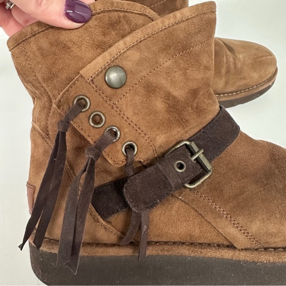 UGG Women's Tan Suede Ankle Boots - Picture 3 of 6